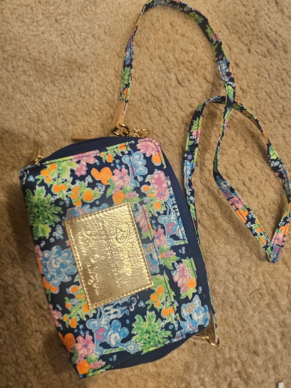 Lily Pulitzer Disney Navy Floral Crossbody Wristlet - Gold Accent